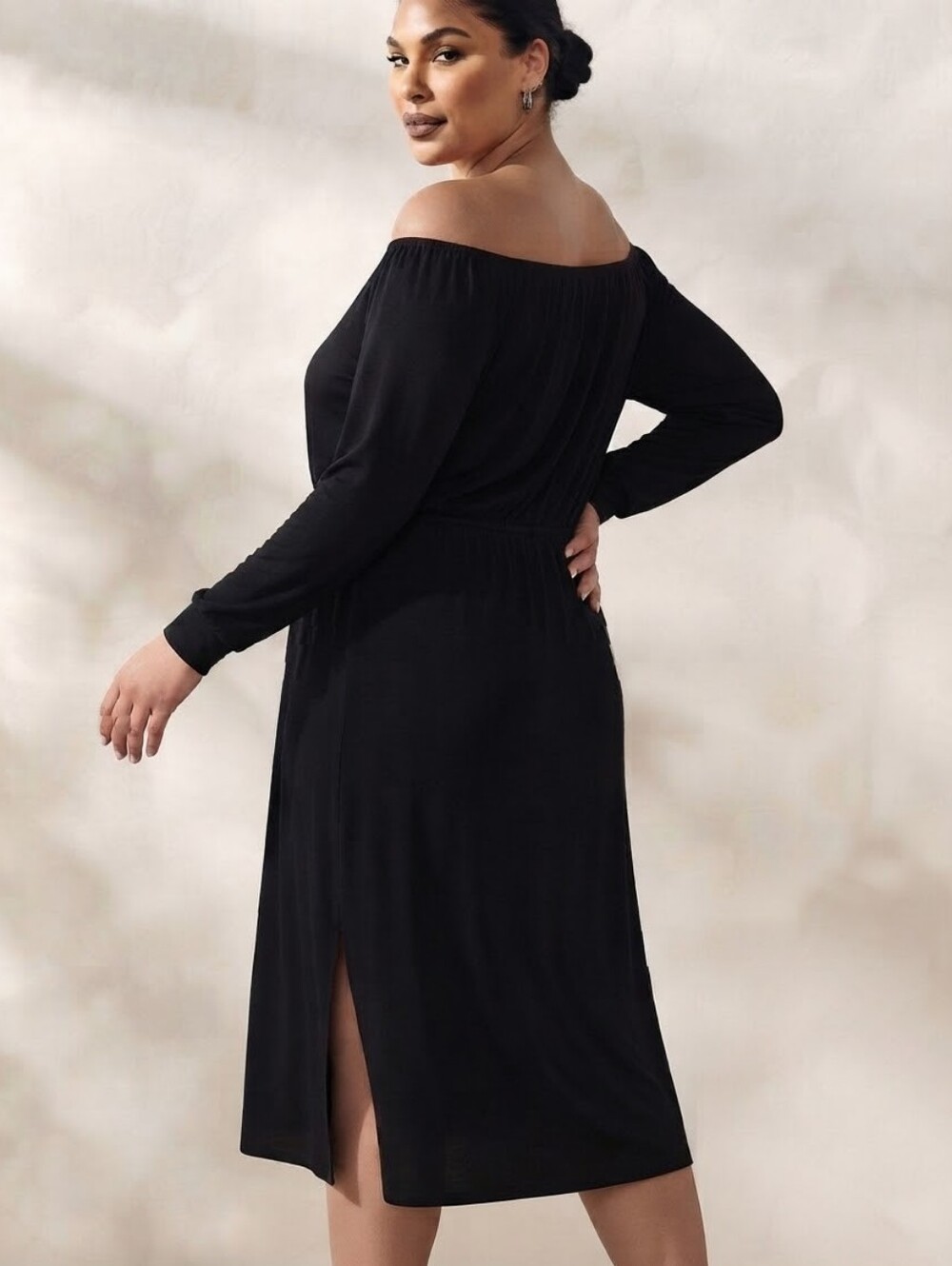 Torrid Black Off Shoulder Midi Dress Slit Super Soft NWT Plus Size 2X